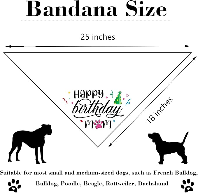 Happy Birthday Mom White Dog Bandana Pet Scarf Accessories Funny Cute Puppy Bandana Birthday Party Accessorie Gifts for Dog Mom Lovers