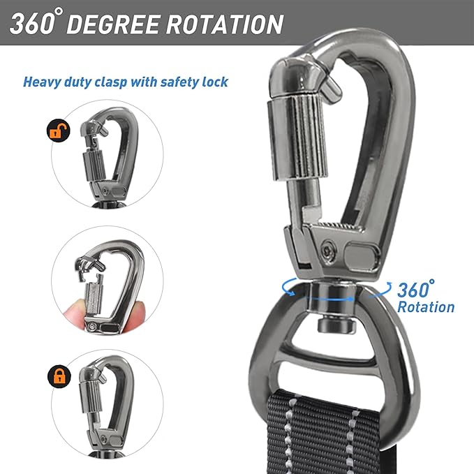 Hotsky Tactical Dog Leash Heavy Duty for Medium Large Dogs That Pull,4-6Ft Strong Bungee Shock Absorbing No Pull Dog Leash with Padded Double Handle and Car Seatbelt,Reflective Black