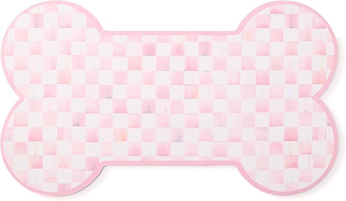 MACKENZIE-CHILDS Pup Placemat, Cute Pet Food Mat for Dog Bowls and Cat Bowls, Pink-and-White Rosy Check