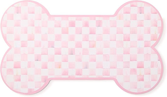 MACKENZIE-CHILDS Pup Placemat, Cute Pet Food Mat for Dog Bowls and Cat Bowls, Pink-and-White Rosy Check