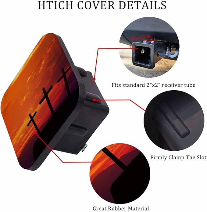 Trailer Hitch Receiver Covers Christian Cross Hitch Cover Protector, Jesus Christ Cross Mountain Sunset 2" Inch Tow Rear Hitch Tube Cover Plug Cap for Pickup Trucks Cars SUVs Sedans Tractors