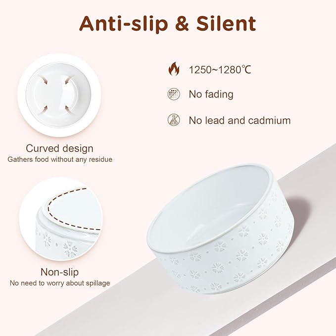 SPUNKYJUNKY Ceramic Dog Bowls with Acacia Wood Stand Raised Food and Water Bowl for Small Medium Sized Dog (Deep, 15.5cm)