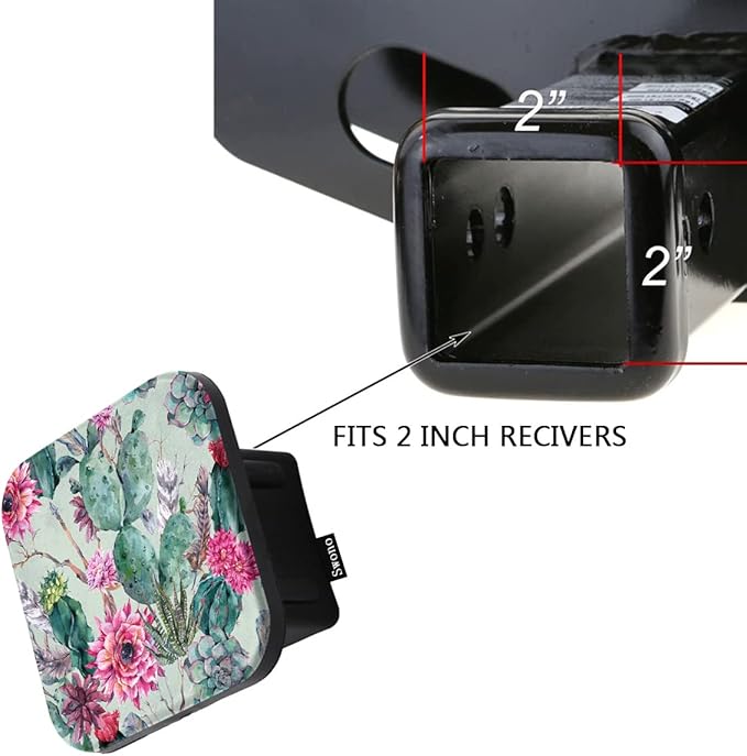 Swono Cactus Trailer Hitch Covers, Green Cactus Bloom Rose Flower Feathers Arrows Cute Hitch Covers Fits 2 Inch Receiver, Rubber Receiver Tube Hitch Plug for RV SUV Trucks and Cars