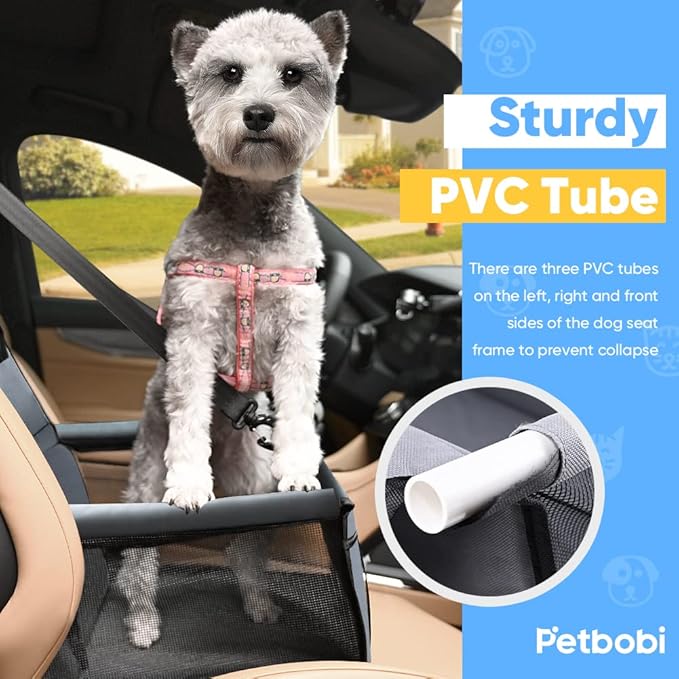 Petbobi Small Dog Car Seat, Dog Car Booster Seat for Small Medium Dogs 5-15 lbs, Foldable Front Seat Safety with Sturdy PVC Tube Frame, Breathable Mesh, Grey