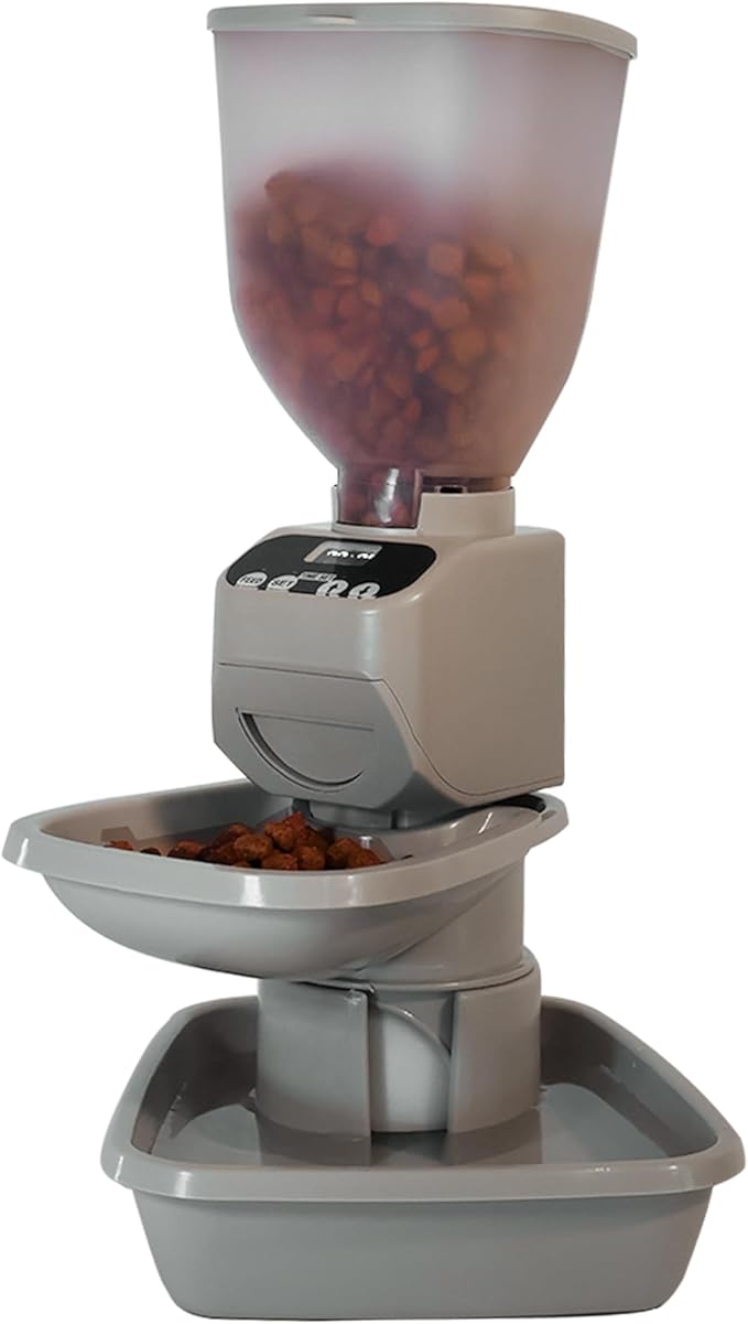 Feeding Friend® Automatic Dog & Cat Food Feeder with Water Dispenser – Smart Pet Feeder with Portion Control, OLED Display, Anti Jam Design, Battery Operated Dispenser for Small - (XS) Pets - Taupe