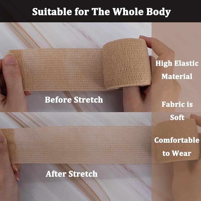 24 Pack Self Adhesive Bandage Wrap 2 Inch, Athletic Elastic Non Woven Cohesive Bandage for Sports, First Aid Medical, Wrist, Ankle Sprains, Swelling and Vet Wrap (Rainbow)