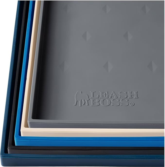 Leash Boss Dog Food Mat - Waterproof Cat & Dog Bowl Mat for Food and Water, Silicone Pet Feeding Mats for Floors, Non-Slip Placemat with High Edges, Puppy Essentials (XL: 25"x17", Gray)