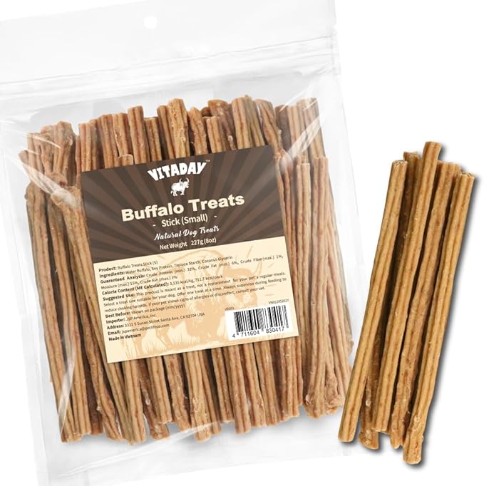 Buffalo Dog Treats Stick (S) 8oz, Natural Low-Fat Chews for Training & Rewards, Limited Ingredient, Perfect for Small Dogs & Puppies