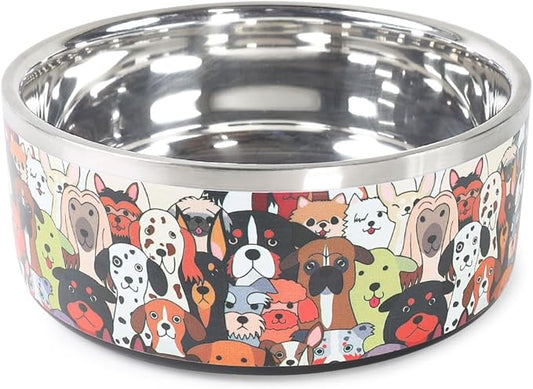 Selly's Den Pawdience Double Walled Stainless Steel Bowl Non-Slip, Durable, Rust Resistant Pet Food & Water Dish, BPA Free Rubber Base (85 Oz - Large)