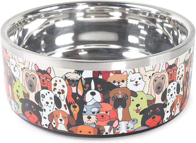 Selly's Den Pawdience Double Walled Stainless Steel Bowl Non-Slip, Durable, Rust Resistant Pet Food & Water Dish, BPA Free Rubber Base, Comes in Two Sizes - 50 oz and 85 oz (50 Oz - Medium)