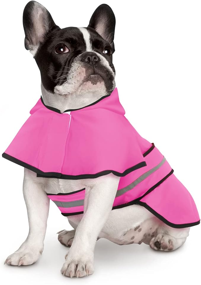 HDE Dog Raincoat Jacket Reflective Adjustable Hooded Pet Poncho Rain Coat with Leash Hole for Small to X-Large Dogs Pink - M