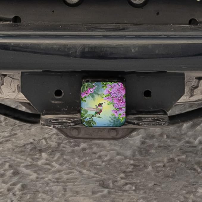 Swono Hummingbird Trailer Hitch Cover for 2" Receivers, Beautiful Garden Pink Flowers Humming Bird Rubber Tow Receiver Tube Plug Cap Fits for Any 2"X2" Square Receiver Tube for Sedans Trucks Cars