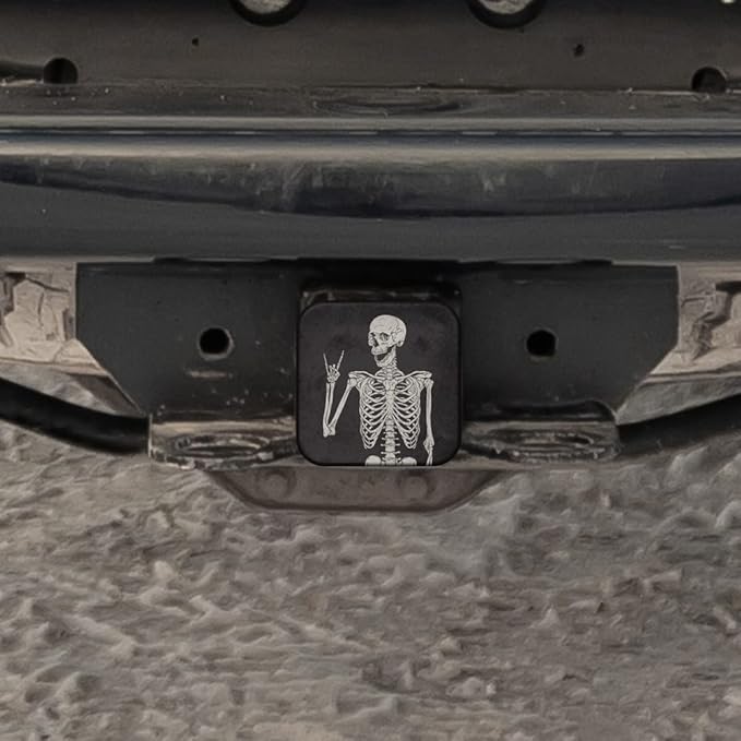 Swono Human Skeleton Receiver Hitch Cover Cute Skeleton Skull Posing Rock Music Standard 2" Trailer Hitch Receivers Compatible with Most Models Hitch Receivers Plug for Boys Girls