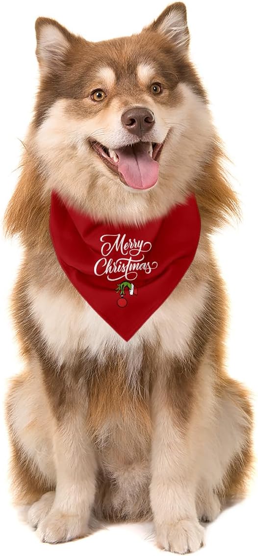 Merry Christmas Dog Bandanas, Dog Bandanas, Red Christmas Decor Dogs Bandana, Holiday Bandana for Small Medium Dogs, Pet Triangle Scarf