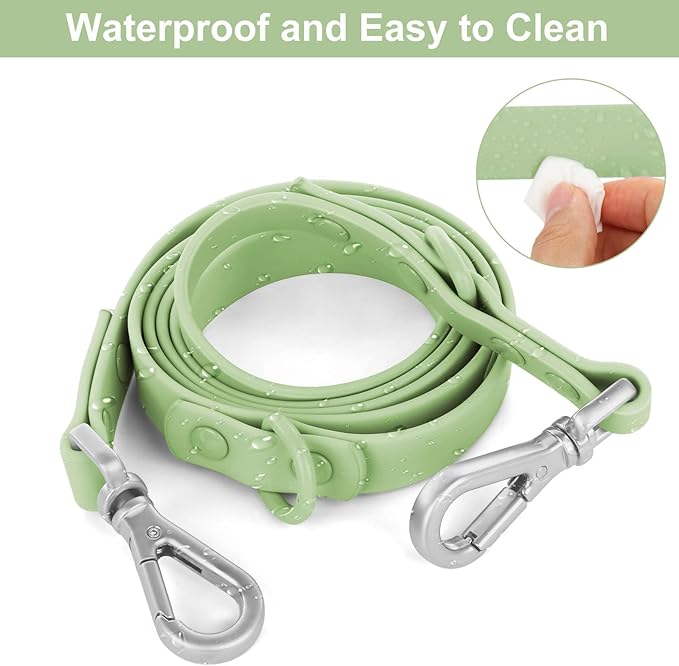 Wisedog Waterproof Dog Leash – 5ft/6ft Adjustable with 2 Hooks & Traffic Handle, Easy to Clean Double Clip Leash for Small, Medium, Large Dogs (Sage Green,M)