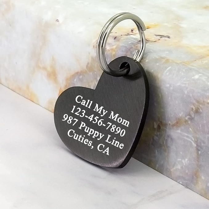 Ultra Joys Dog ID Tag, Custom Dog Tag Personalized Cat Tag, Pet ID Tag, Brushed Stainless Steel Heart Cat Tags Pet Tags, Brushed Stainless Steel Heart Dog Tag Black Large
