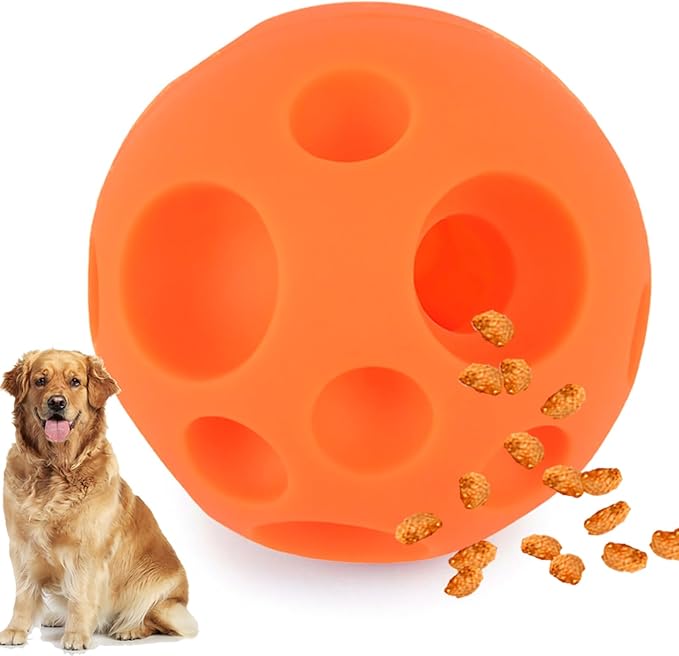 Evan Dog Toy Balls, 5 Inch Treat Tricky Ball Food Dispensing Toys Tricky Fun Interactive Dog Toy Food Dispenser Toy Puzzle Toy Ball Dog Chew Toys Ball for Large Medium Slow Feeder Dog Bowls（Orange）