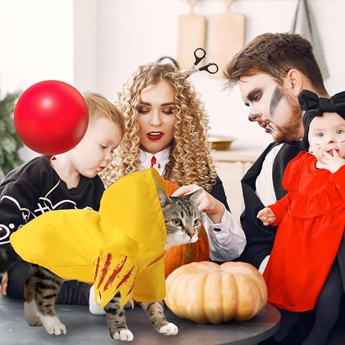 Halloween Dog Costumes,Creepy Pet Bloodstain Raincoat Hooded with Red Balloon for Little Dogs Cats Puppy Cosplay Party Pet Supplies Accessories