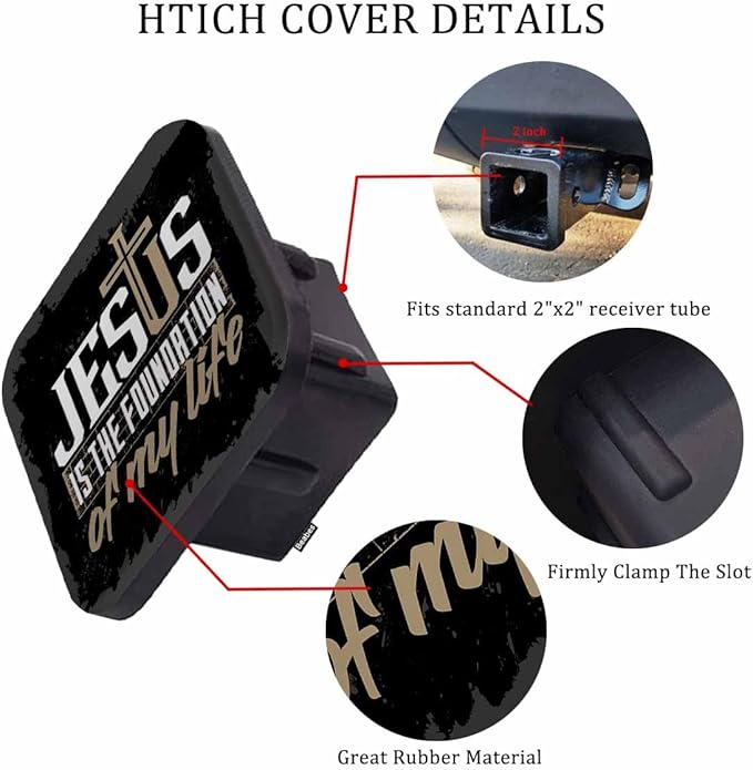 Bible Verse Safe Square Trailer Hitch Cover 2 Inch, Jesus is The Foundation of My Life Faith Car Rear Receiver Hitch Cover for Trucks SUVs RVs