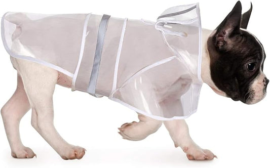 HDE Dog Raincoat Jacket Reflective Adjustable Hooded Pet Poncho Rain Coat with Leash Hole for Small to X-Large Dogs Clear - S