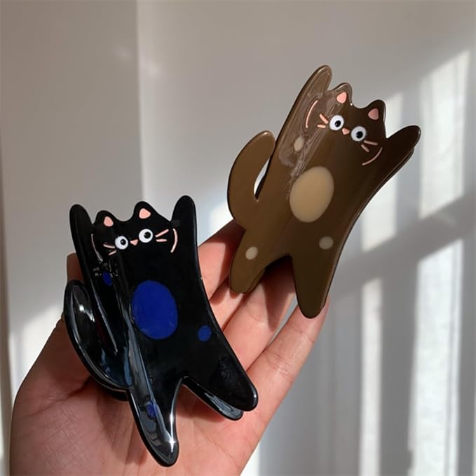 Funny Standing Cat Hair Clip,Acetate Claw Clips,Hair Clips for Women,Brown