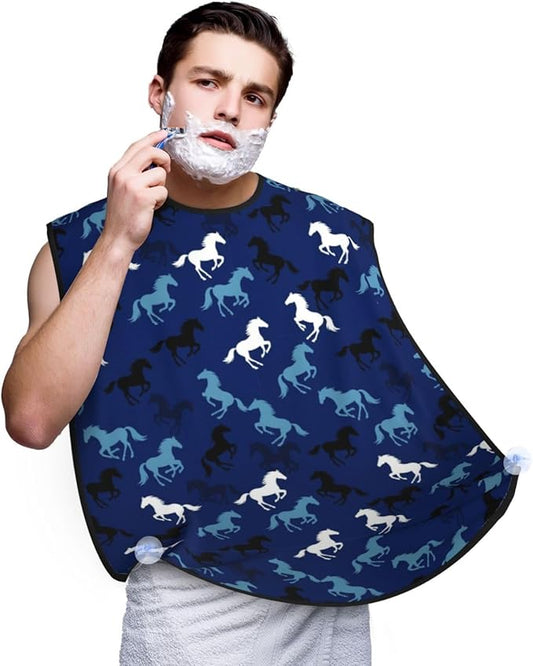 Strong Suction Cup Beard Grooming Bib, Non-Stick Hair Catcher, Waterproof, for Shaving, Sea Blue Camouflage Camo Horse