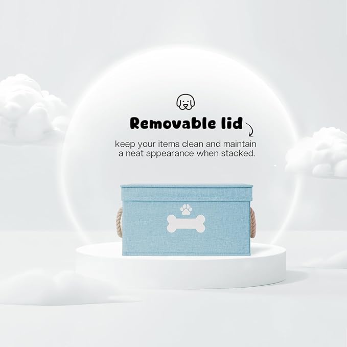 Dog Toy Basket with Lid, Dog Basket for Toys, Dog Toy Box with Cotton Rope Handles, Collapsible Storage Bins for Dog Toys, Dogs Storage Organizer, Blue