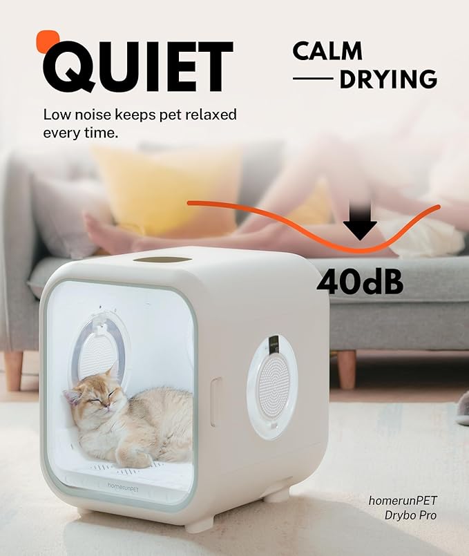 HomeRunPet Cat Dryer, 360° Efficient Automatic and Quiet Box with Smart Temperature Control, Ideal for Cats and Medium Dogs (62L Drybo Pro Pet Dryer Box)