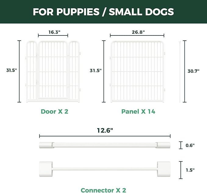 FXW Homeplus Unleashed Indoor Dog Playpen - Stress-Free and Safe Play, Heavy Duty 32 Inch 16 Panels Dog Pen with Connectors (Pack of 2) for Small and Medium Dogs, White│Patented