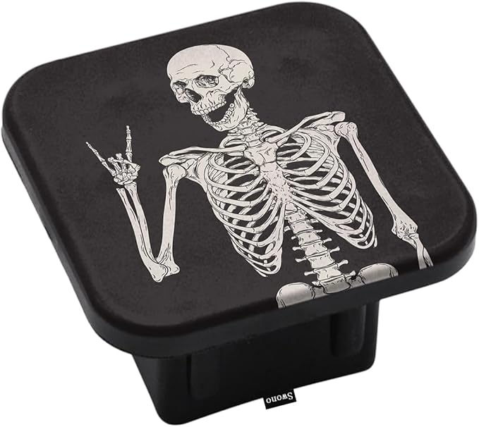 Swono Human Skeleton Receiver Hitch Cover Cute Skeleton Skull Posing Rock Music Standard 2" Trailer Hitch Receivers Compatible with Most Models Hitch Receivers Plug for Boys Girls