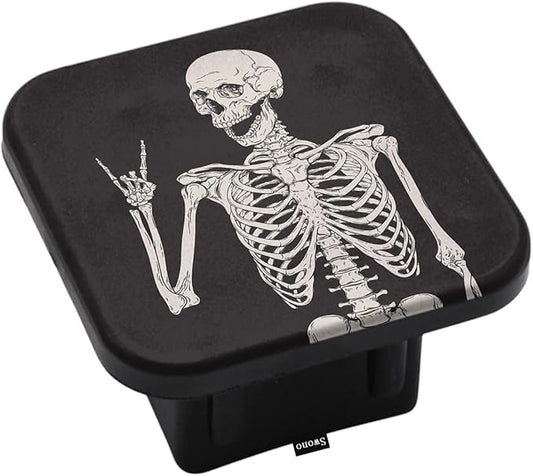 Swono Human Skeleton Receiver Hitch Cover Cute Skeleton Skull Posing Rock Music Standard 2" Trailer Hitch Receivers Compatible with Most Models Hitch Receivers Plug for Boys Girls