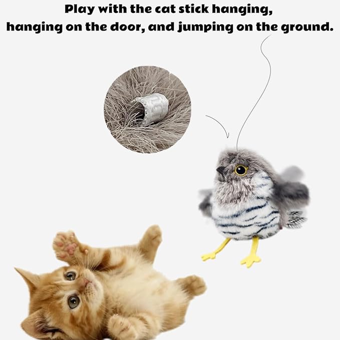Flapping Bird Cat Toy with Catnip - Interactive Touch Activated Kicking Toy, Lifelike Chirping Sound & Flapping Wings for Indoor Cats, Rechargeable Kitten Toy (Cuckoo)