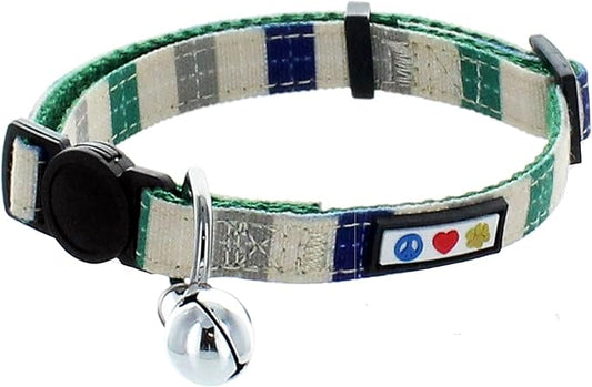 Pawtitas Multicolor Cat Collar Kitten Collar with Safety Buckle and Removable Bell - Blue/Grey/Beige/Green