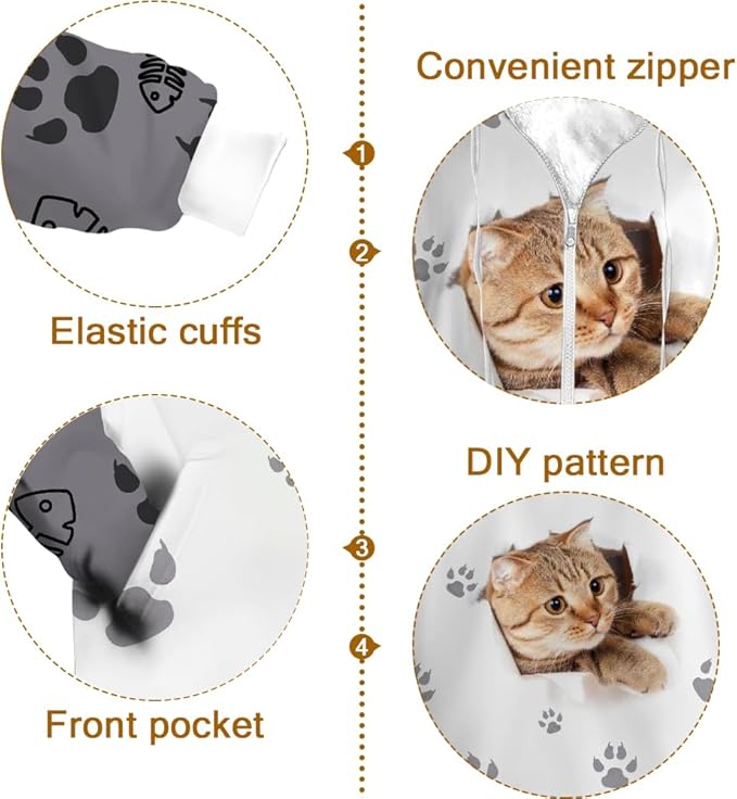 Cat Jacket for Men Women Paw Coat Hoodied Sweatshirts Zip Up Hoodies