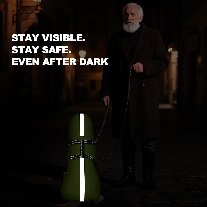 Dog Raincoat XL, Waterproof Rain Jacket for Dogs with Adjustable Built-in Harness & Back Zipper, Reflective Strip, Removable Hood, for Rainy Walks, Muddy Roads - Fluorescent Green