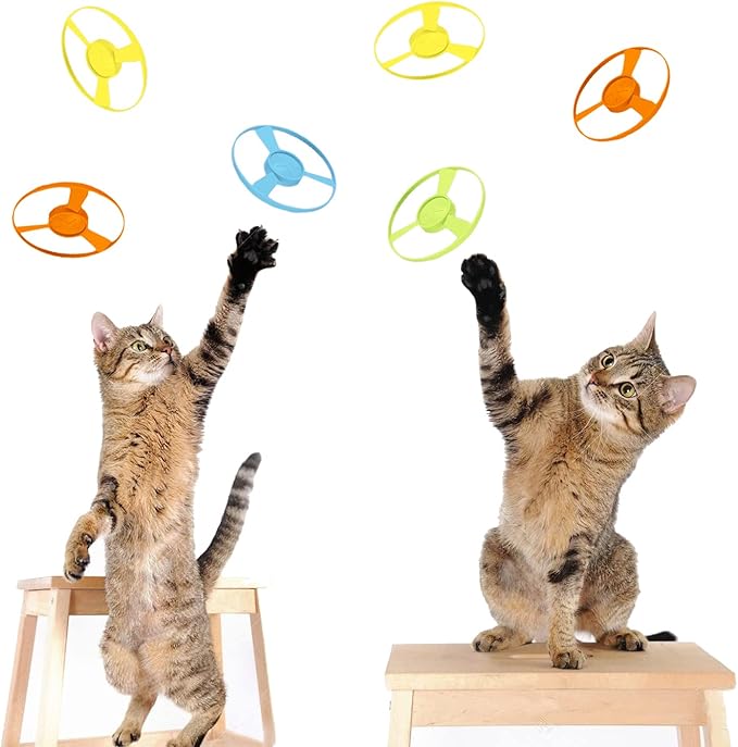 15 Pieces Cat Fetch Toy with Colorful Flying Propellers Set, Cat Playing Tracking Interactive Toys for Kitten Chasing Training Hunting