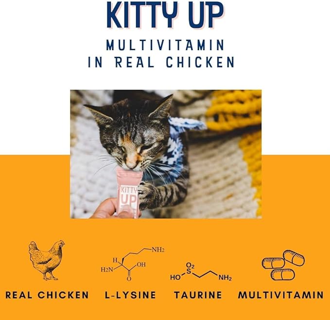 Kitty Up Lickable Cat Treats - All Natural Chicken Puree Tubes with Lysine & Taurine | Grain-Free Wet Treats for Indoor Cats & Kittens (12 Pack)