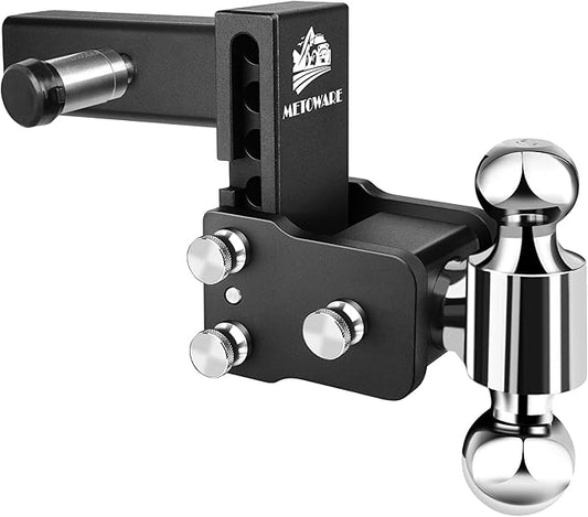 METOWARE Adjustable Trailer Hitches Fits 2-Inch Receiver - Adjustable Ball Mount with 4-Inch Drop/Rise (12,500 LBS GTW) - Dual Ball (2'' x 2-5/16'') and Anti-Theft Stainless Steel Trailer Lock