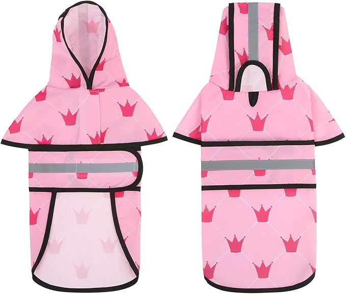 HDE Dog Raincoat Jacket Reflective Adjustable Hooded Pet Poncho Rain Coat with Leash Hole for Small to X-Large Dogs Princess - S