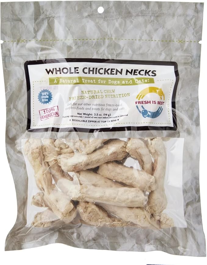 Fresh Is Best Freeze Dried Dog Treats - Raw Chicken Necks for Dogs & Cats - Training Treats for Dogs in Resealable Zipper Bag - High-Protein Single Ingredient Dog Treat - Made in The USA