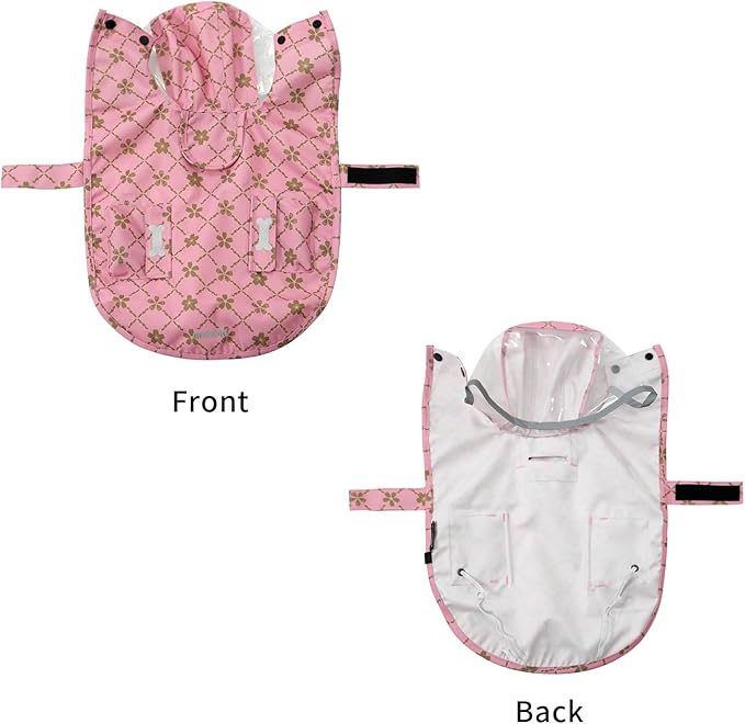 Waterproof Dog Raincoat, Adjustable Reflective Lightweight Pet Rain Clothes with Poncho Hood (Gold Cheery Blossoms Pink, X-Large)