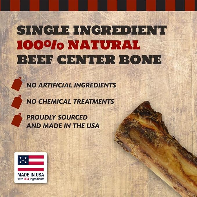 7" Beef Marrow Dog Bones for Aggressive Chewers, Large Breed Dog Treat, Natural, Tough, Chew Toy, Made in The USA, 3 Count