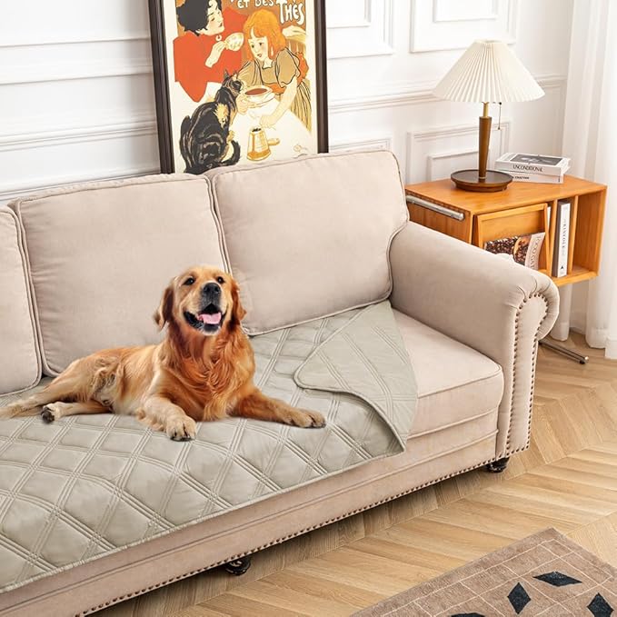 fuguitex Waterproof Dog Blanket Reversible for Small Dogs Resistant Leakproof Washable Couch Cushion Bed Protector Cover for Indoor Furniture Pet Friendly（30"*90",Brown+Khaki+Khaki
