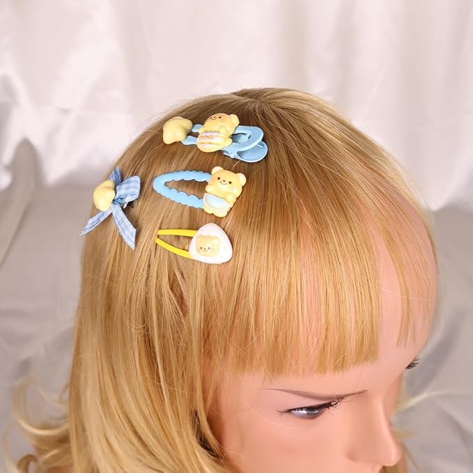 Hair Clips for Women, Acrylic Resin Hair Accessories set with Hairbands Colored Hair Ties, Flower, Rainbow, Little Bear Clips Cute pattern for Birthday Prom (blue Star Bowknot)