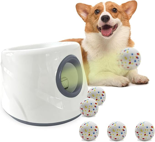 Automatic Ball Launcher for Dogs ，The Upgraded Ball Thrower Adjustable Distance 20-45ft Including 6 PCS 2.3-inch Sized Balls, Interactive Dog Toys Suitable for Small to Medium Sized Dogs