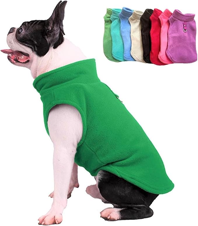 JACKO & CO - Fleece Vest Dog Sweater with Leash Ring - Soft, Warm & Lightweight Pullover Coat for Small & Medium Dogs, Puppies & Cats - Cozy Fall/Winter/Spring Pet Jacket (Green, X-Small 2-4lbs)