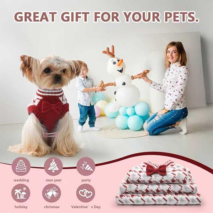 Christmas Halloween Dog Sweater for Extra-Small Girls or boy, Soft Clothes Winter Weather for Dog Outfit for Doggie Kitten Small XXS XS Cat Sweaters Apparel (RED, S)