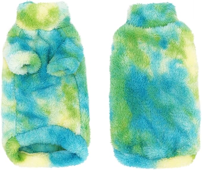 Sphynx Cat Warm Turtleneck Sweater, Thick Soft Double-Sided Fleece Clothes for Cats, Two-Legged Winter Onesie for Cats and Small Dogs,Pjs for Cats and Puppy (Green Tie-dye, S (2-3.5lbs))