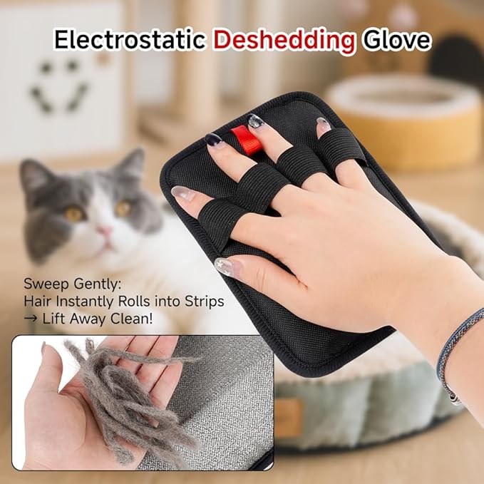 Pet Hair Removal Glove（2Pcs Back）- Reusable Magic Brush for Furniture, Carpet & Bedding. Electrostatic Lint Mitt for Cat & Dog Hair. Upgraded Fur Remover Tool.