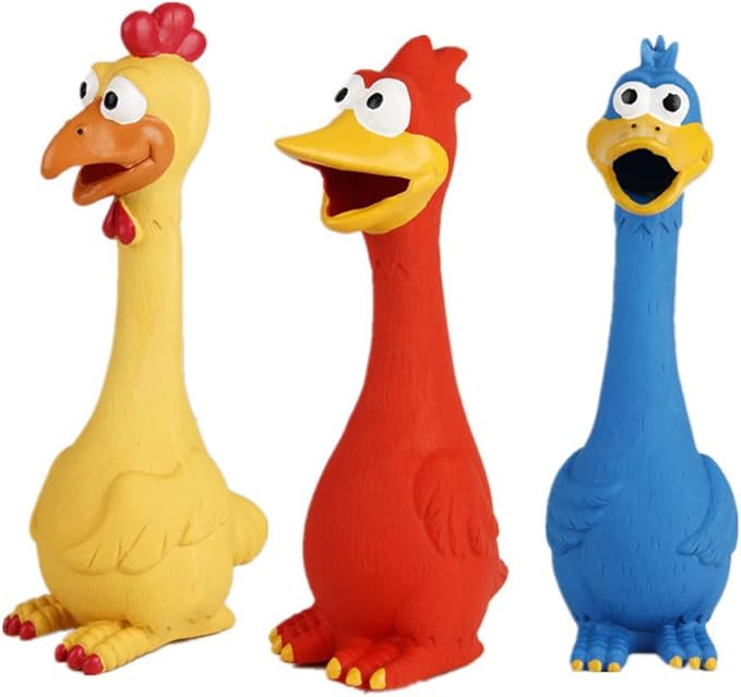 Tamu style Rubber Chicken Squeaky Dog Toys for Small, Medium or Large Pet Breeds, Play Fetch, Reduce Separation Anxiety